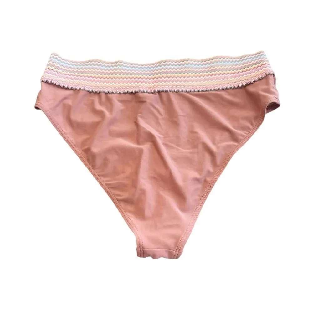 Women’s Dusty Rose Bikini Set | Rainbow Smocked Band | Size Large